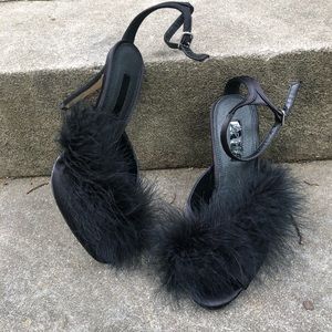 TopShop Roar Black Heels with Feathers 6.5